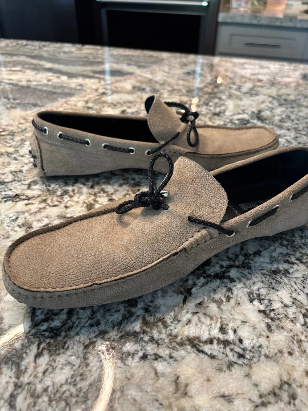 Just Cavalli Taupe Suede Loafers with Black Braided Lace